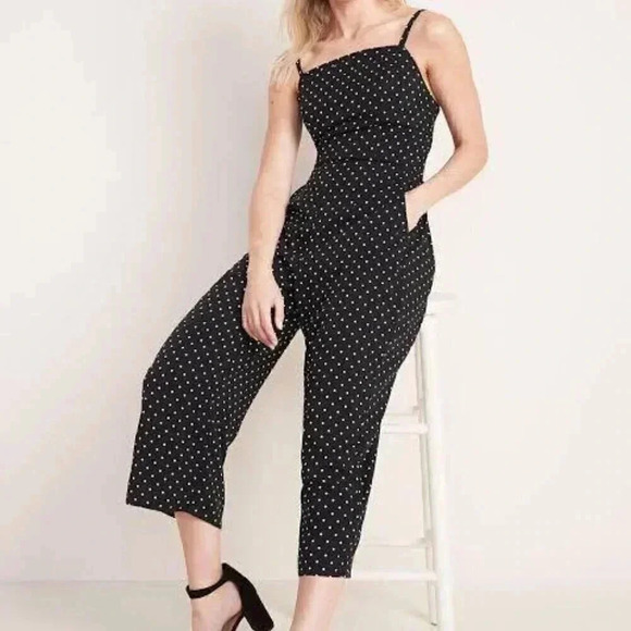 Old Navy Pants - Old  Navy Black and White Polka Dot Summer Casual Jumpsuit Adjustable Straps XS